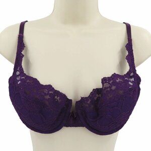 VTG Victorias Secret 36C Purple Floral Flower Lace Bra Underwire Padded Y2K 2001